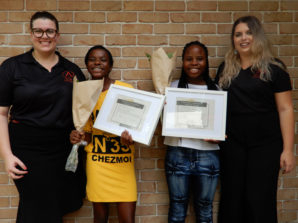 Scholarship winners Esther and Sarive with their tutors Alexandra MacHunter and Katie Jensen